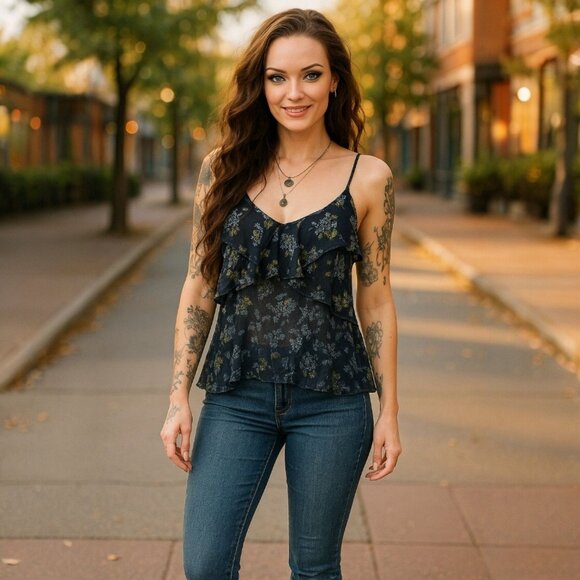 Free People Blue Lace Sleeveless Top W/ Scalloped Hem, Festival Layering – S - Picture 1 of 12